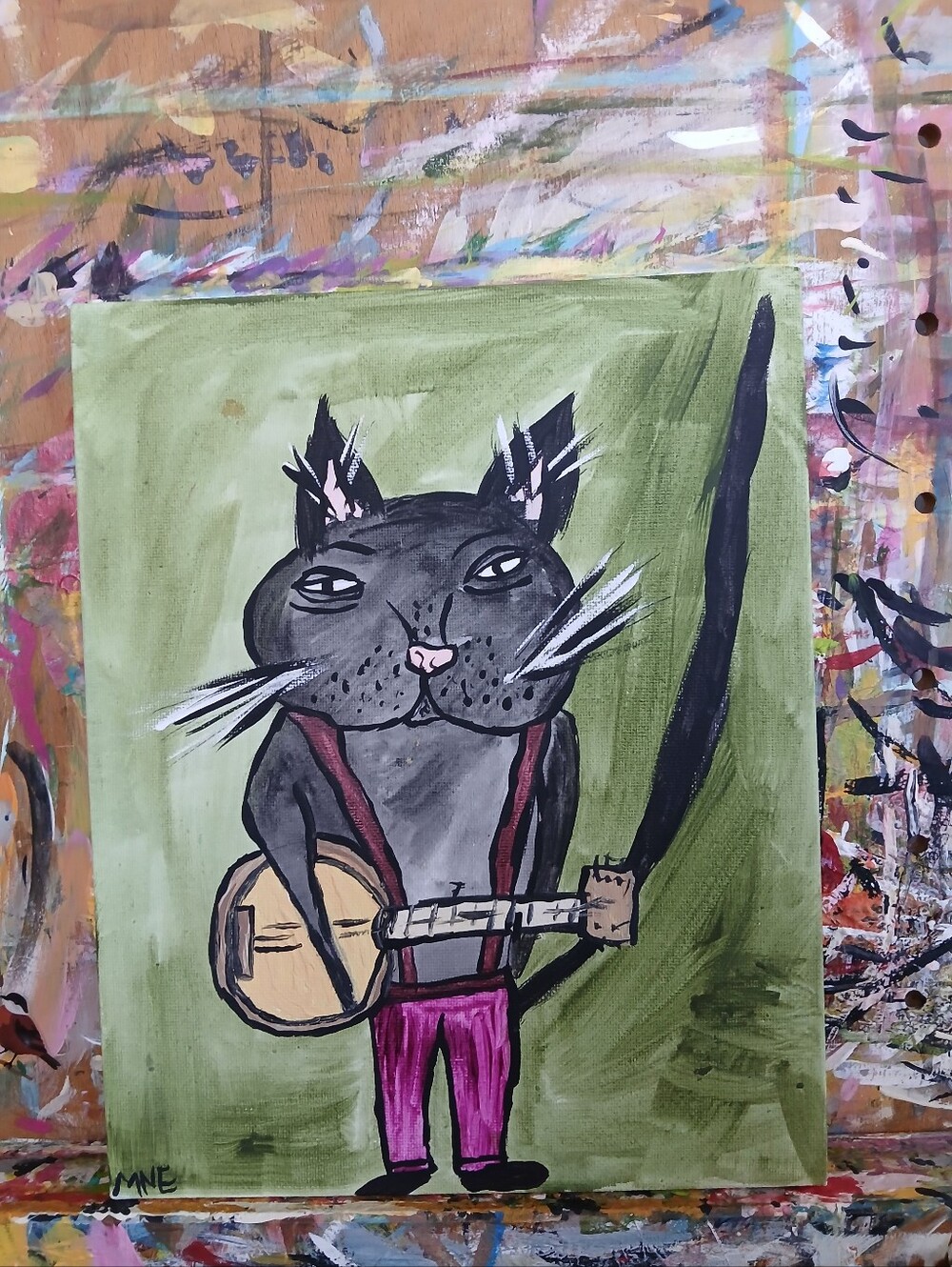 Cat Playing Banjo Painting